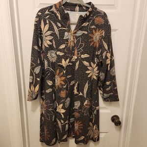 Spartina Brown and Cream Quarter Zip Leaf Print Dress